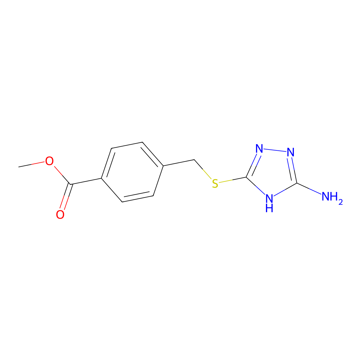 methyl 4-{[(5-amino-4H-1,2,4-triazol-3-yl)sulfanyl]methyl}benzoate molecular structure, CAS 692749-88-5