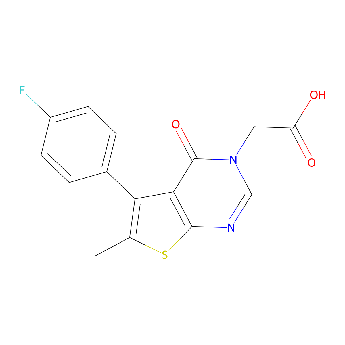 (5-(4-fluorophenyl)-6-methyl-4-oxothieno[2,3-d]pyrimidin-3(4H)-yl)acetic acid molecular structure, CAS 692750-55-3