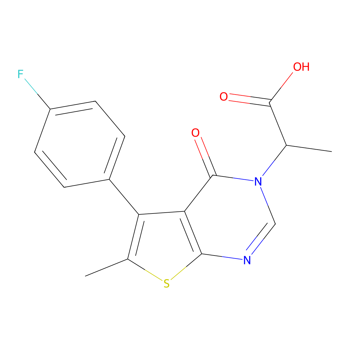 2-[5-(4-Fluorophenyl)-6-methyl-4-oxothieno[2,3-d]pyrimidin-3-yl]propanoic acid molecular structure, CAS 692750-56-4