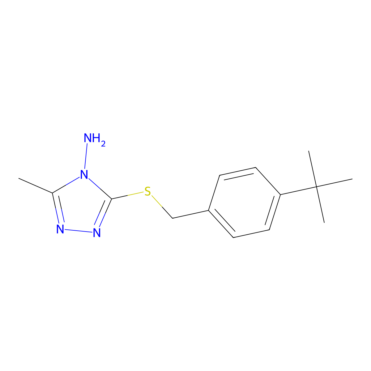 5-{[4-(Tert-butyl)phenyl]methylthio}-3-methyl-1,2,4-triazole-4-ylamine molecular structure, CAS 692751-43-2