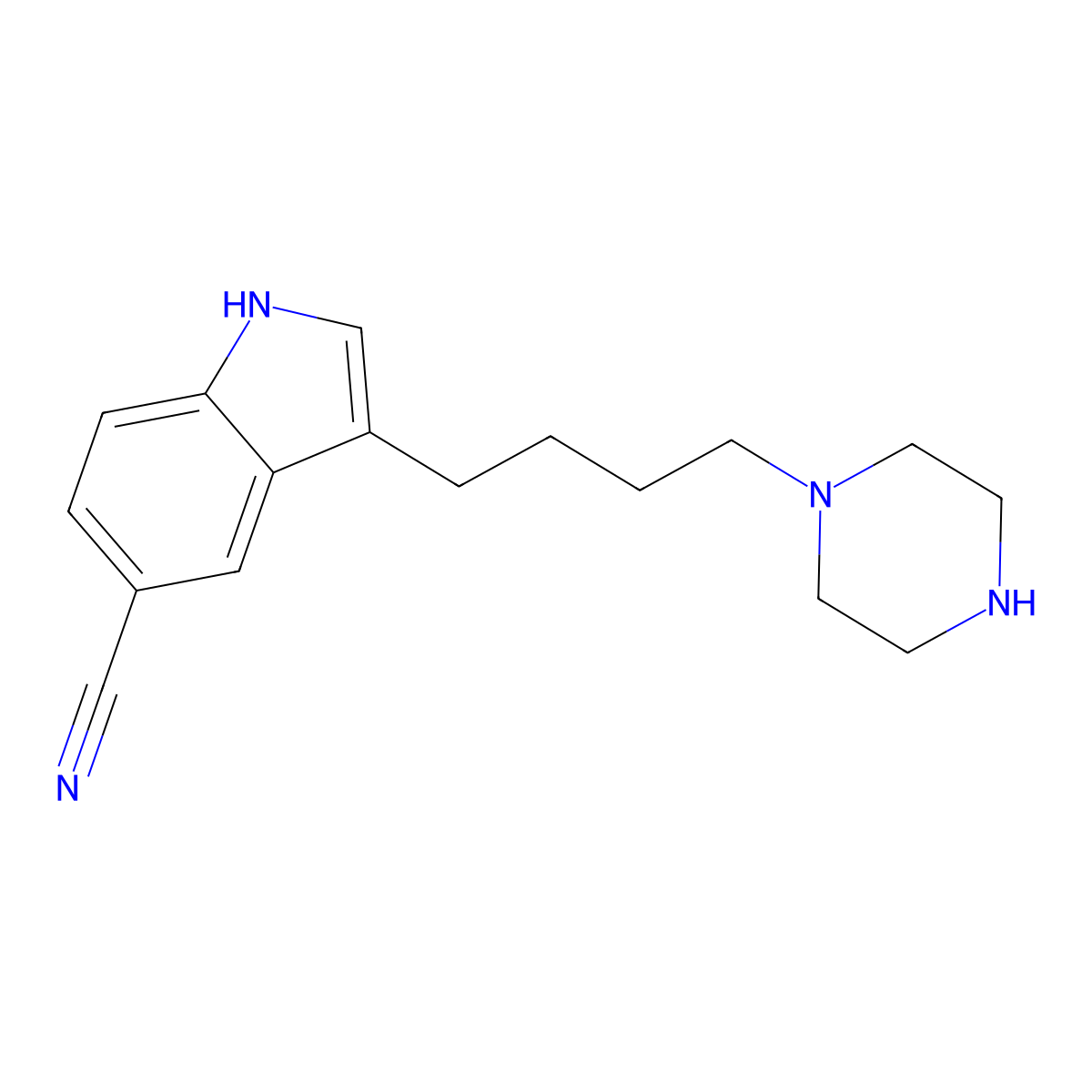 3-(4-(Piperazin-1-YL)butyl)-1H-indole-5-carbonitrile molecular structure, CAS 692756-91-5
