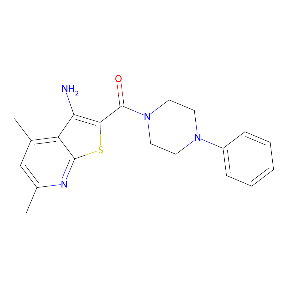 3-Amino-4,6-dimethylthiopheno[2,3-b]pyridin-2-yl 4-phenylpiperazinyl ketone molecular structure, CAS 692758-19-3