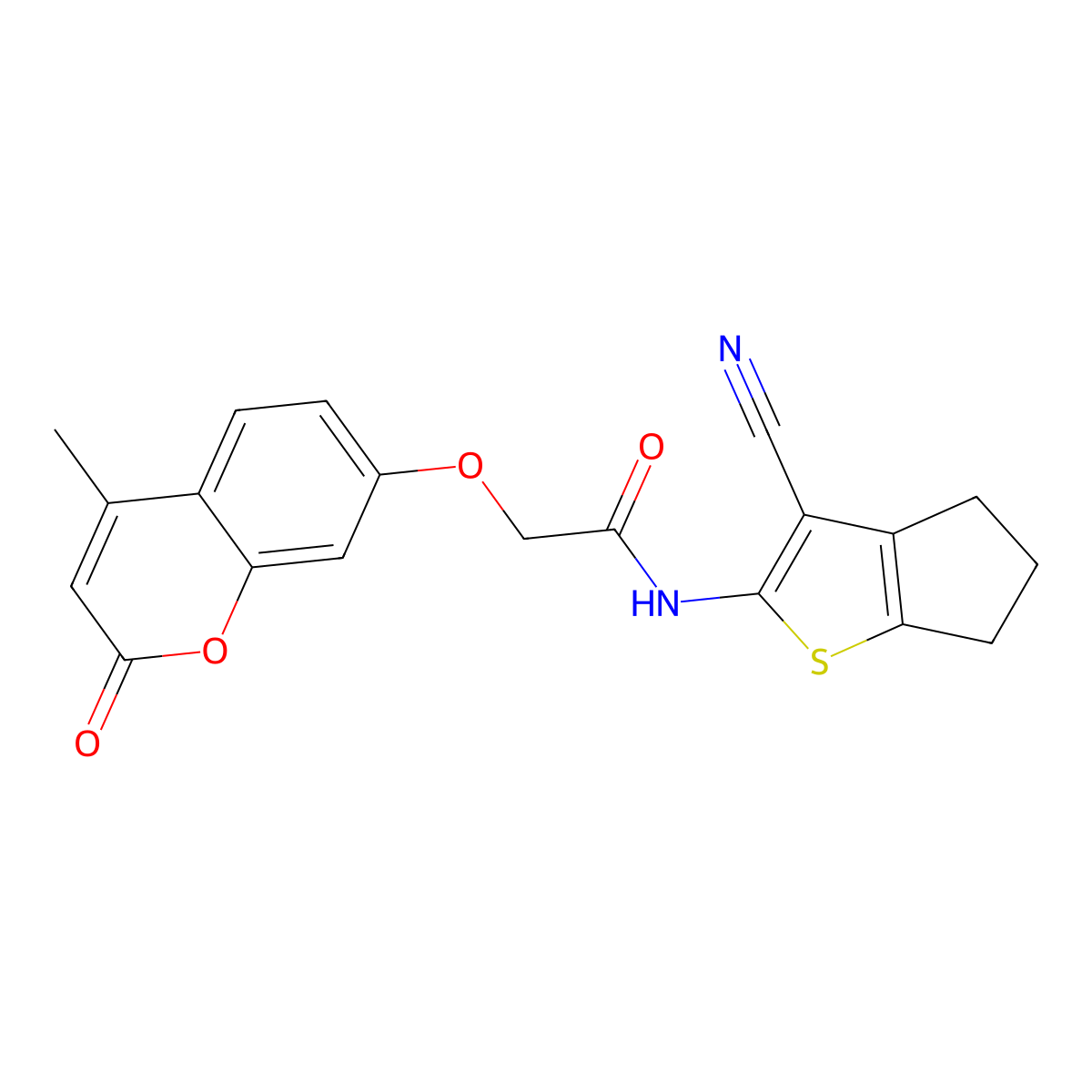 N-(3-cyano-5,6-dihydro-4H-cyclopenta[b]thiophen-2-yl)-2-(4-methyl-2-oxochromen-7-yl)oxyacetamide molecular structure, CAS 692758-37-5