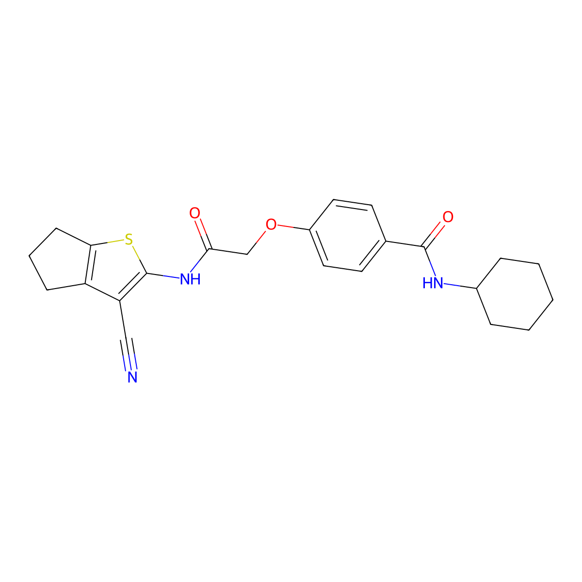 4-[2-[(3-cyano-5,6-dihydro-4H-cyclopenta[b]thiophen-2-yl)amino]-2-oxoethoxy]-N-cyclohexylbenzamide molecular structure, CAS 692758-48-8