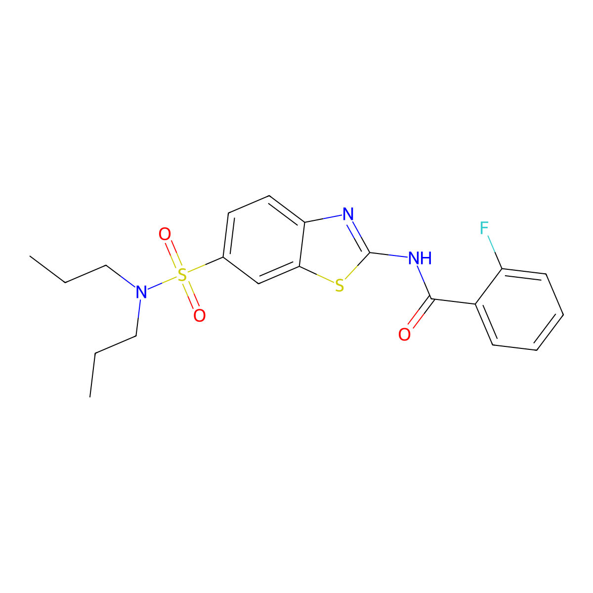 N-[6-(dipropylsulfamoyl)-1,3-benzothiazol-2-yl]-2-fluorobenzamide molecular structure, CAS 692758-73-9