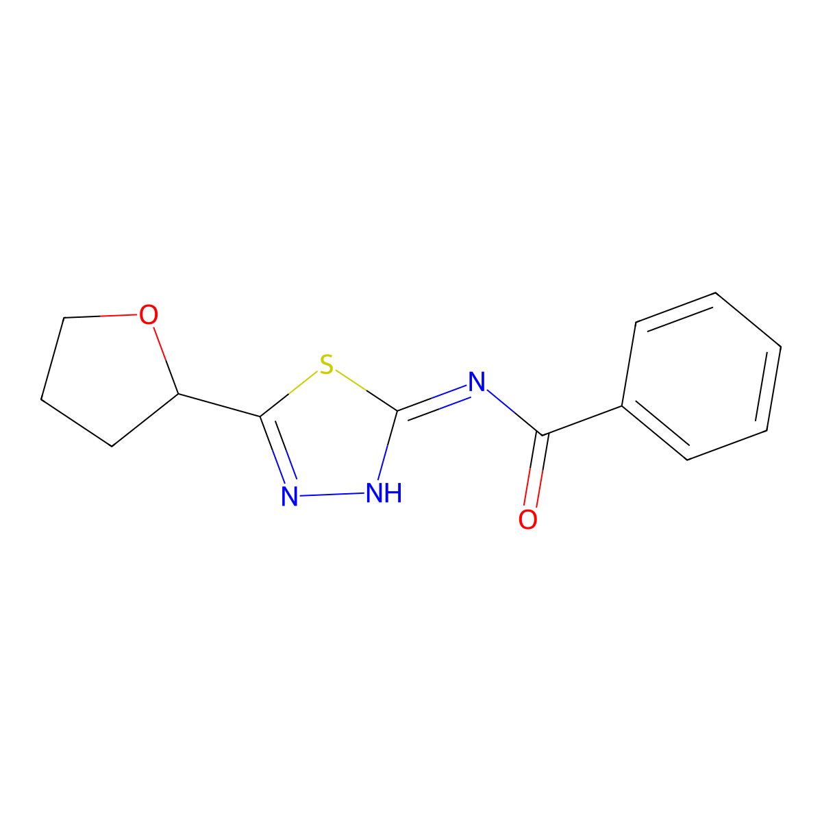 N-[(2E)-5-(tetrahydrofuran-2-yl)-1,3,4-thiadiazol-2(3H)-ylidene]benzamide molecular structure, CAS 692759-11-8