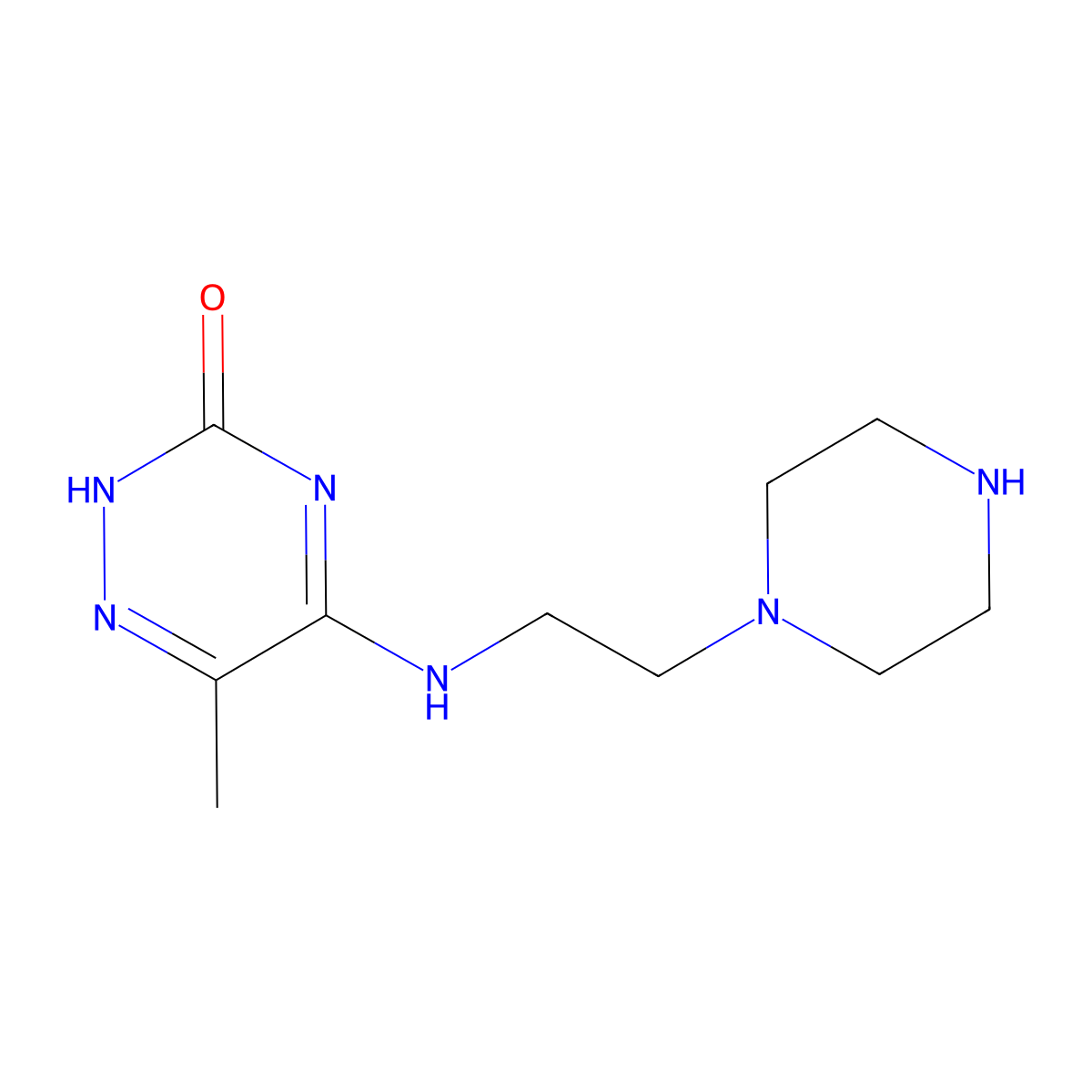 6-methyl-5-(2-piperazin-1-ylethylamino)-2H-1,2,4-triazin-3-one molecular structure, CAS 692759-74-3