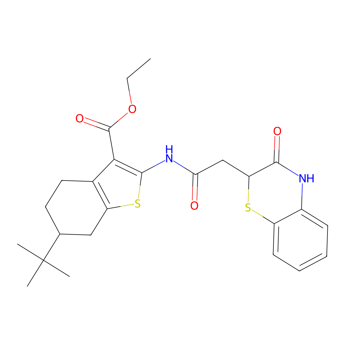 ethyl 6-tert-butyl-2-[[2-(3-oxo-4H-1,4-benzothiazin-2-yl)acetyl]amino]-4,5,6,7-tetrahydro-1-benzothiophene-3-carboxylate molecular structure, CAS 692759-84-5