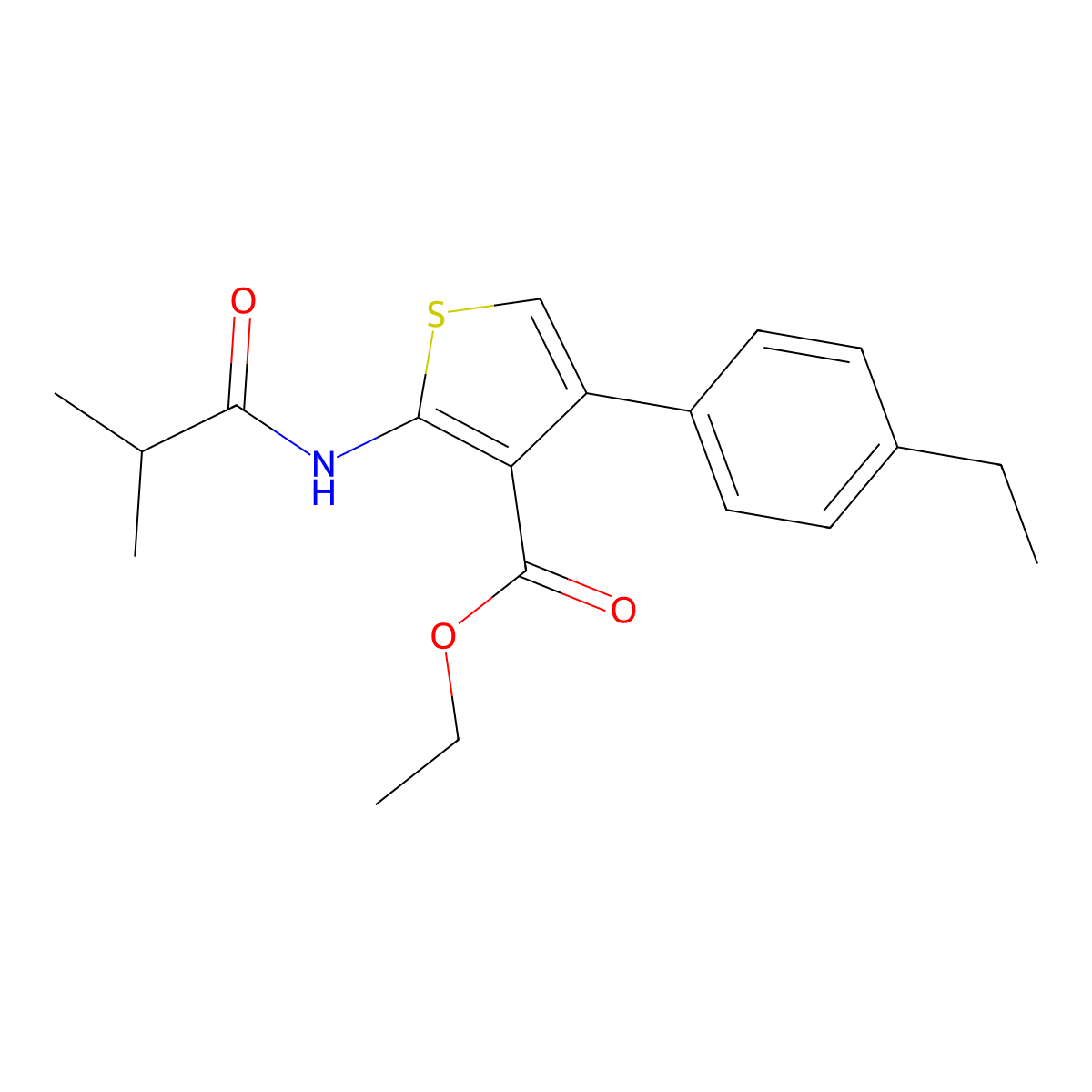 Ethyl 4-(4-ethylphenyl)-2-(2-methylpropanoylamino)thiophene-3-carboxylate molecular structure, CAS 692761-57-2