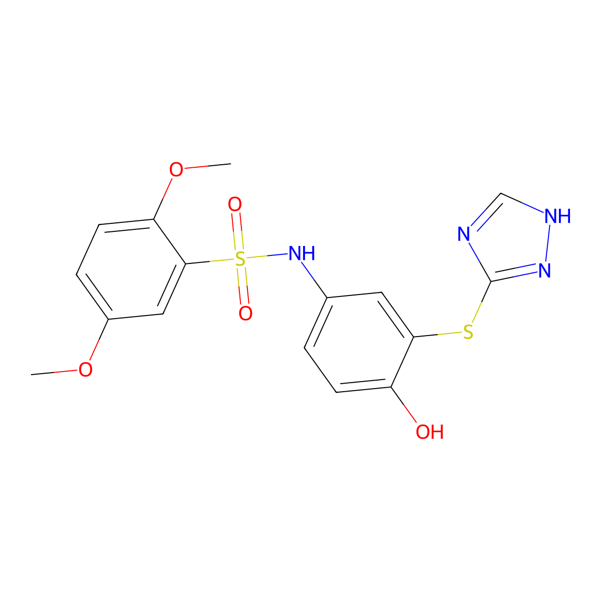 N-[4-hydroxy-3-(1H-1,2,4-triazol-3-ylthio)phenyl]-2,5-dimethoxybenzenesulfonamide molecular structure, CAS 692761-81-2