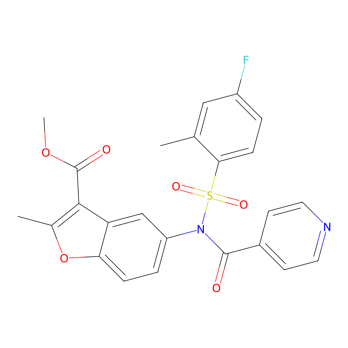 Methyl 5-{[(4-fluoro-2-methylphenyl)sulfonyl](pyridin-4-ylcarbonyl)amino}-2-methyl-1-benzofuran-3-carboxylate molecular structure, CAS 692761-93-6