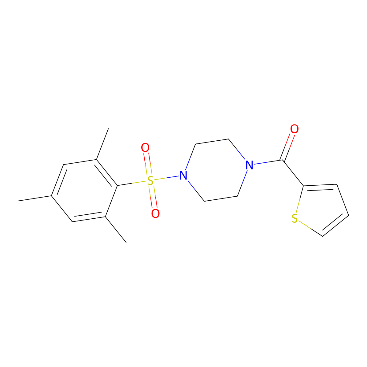 (4-(Mesitylsulfonyl)piperazin-1-yl)(thiophen-2-yl)methanone molecular structure, CAS 692761-98-1
