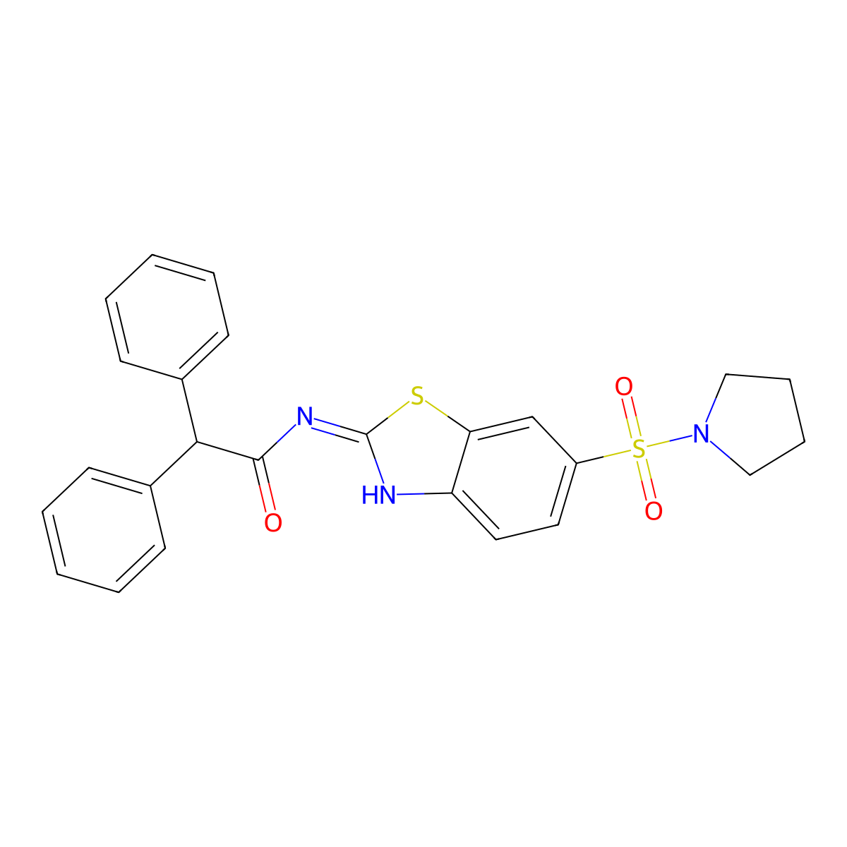 2,2-diphenyl-N-[(2E)-6-(pyrrolidin-1-ylsulfonyl)-1,3-benzothiazol-2(3H)-ylidene]acetamide molecular structure, CAS 692762-14-4