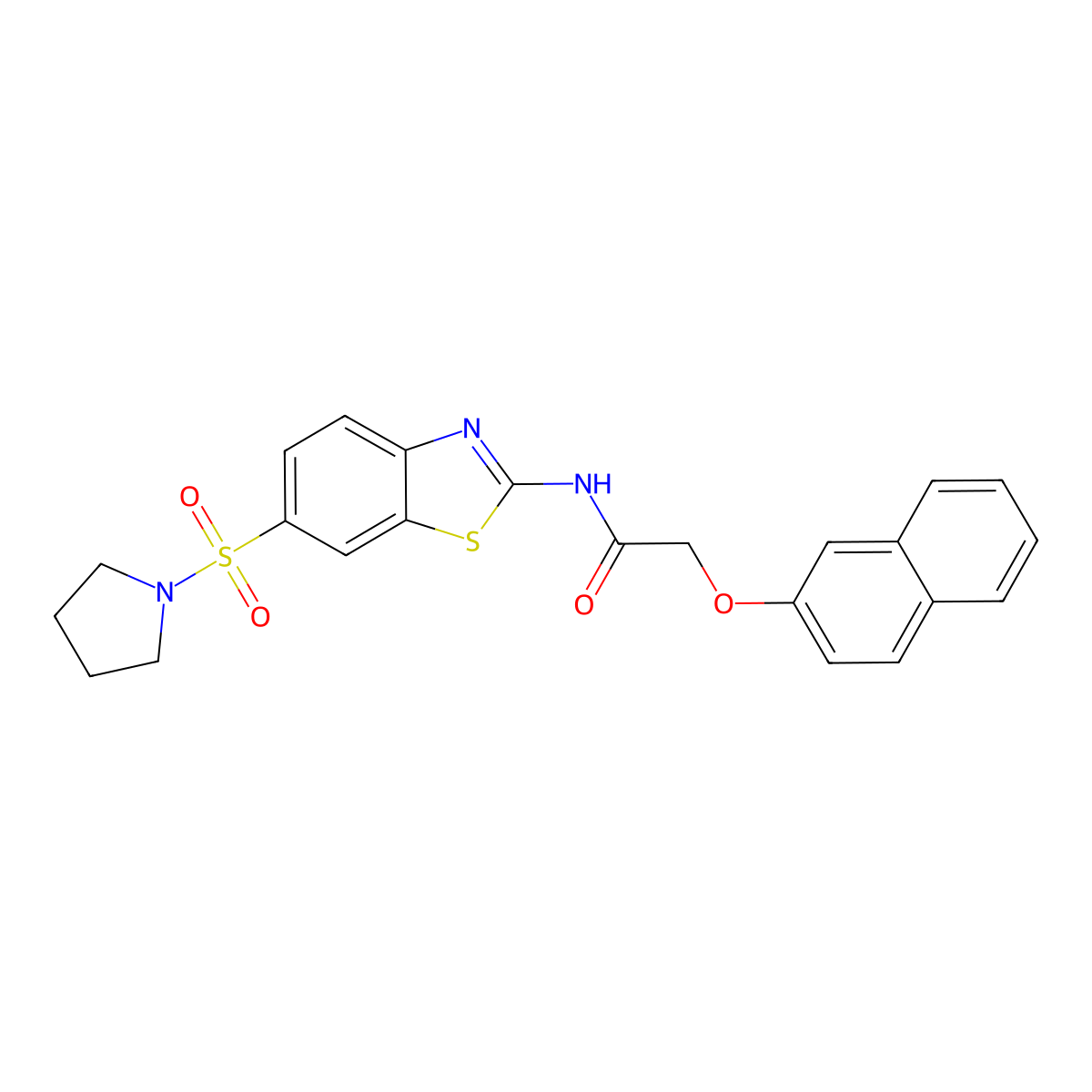 2-(naphthalen-2-yloxy)-N-(6-(pyrrolidin-1-ylsulfonyl)benzo[d]thiazol-2-yl)acetamide molecular structure, CAS 692762-15-5