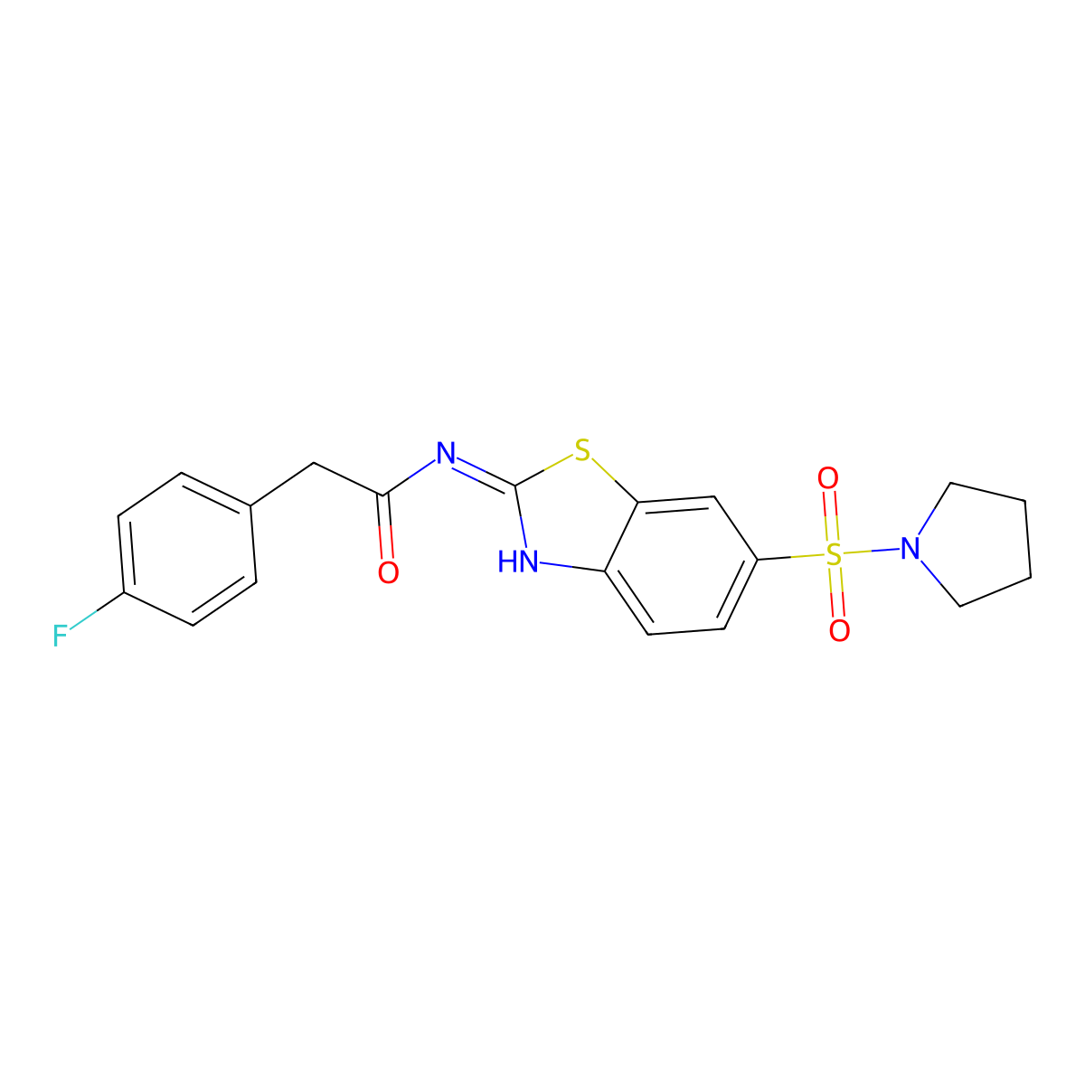 2-(4-fluorophenyl)-N-[6-(pyrrolidine-1-sulfonyl)-1,3-benzothiazol-2-yl]acetamide molecular structure, CAS 692762-16-6