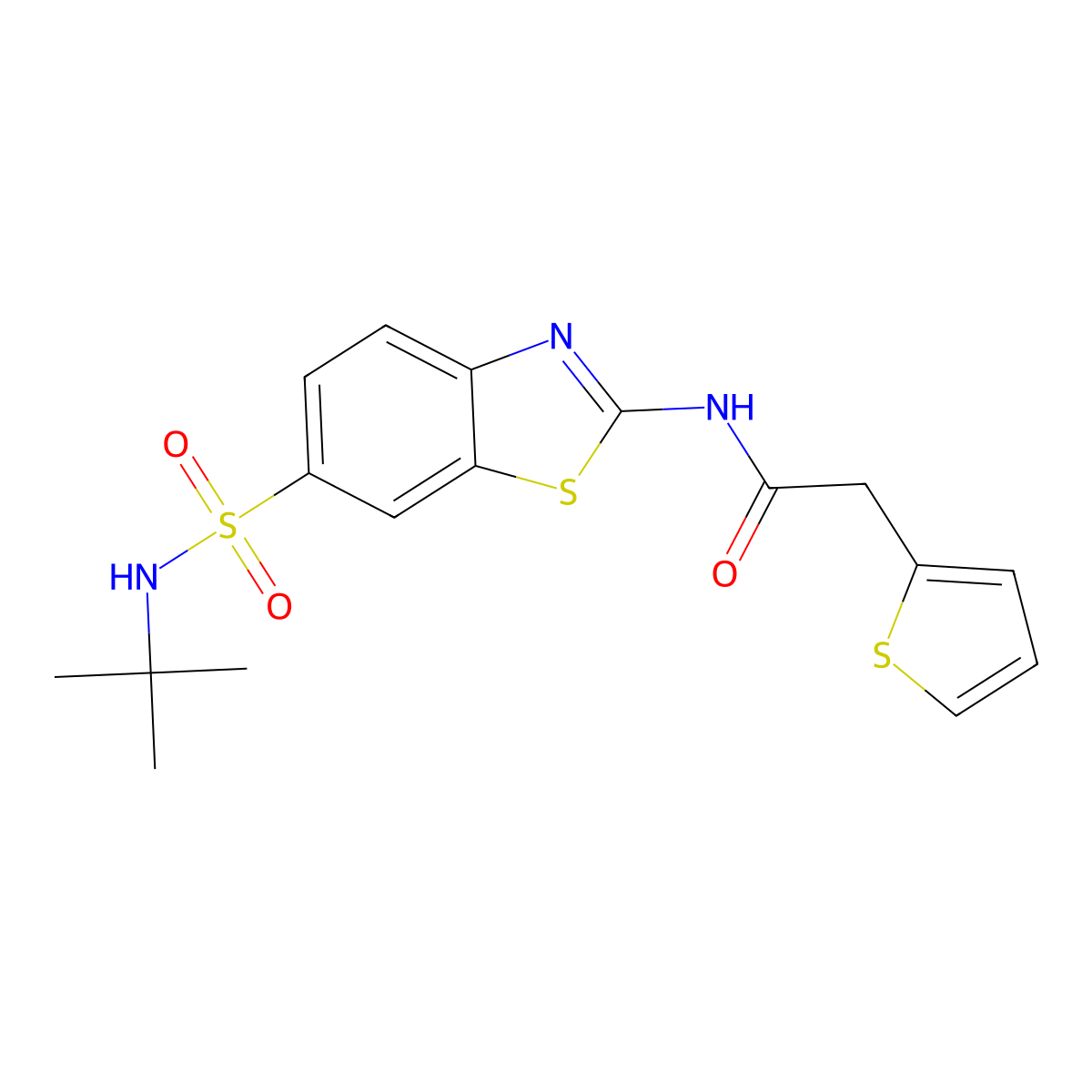 N-{6-[(tert-butylamino)sulfonyl]-1,3-benzothiazol-2-yl}-2-(2-thienyl)acetamide molecular structure, CAS 692762-23-5