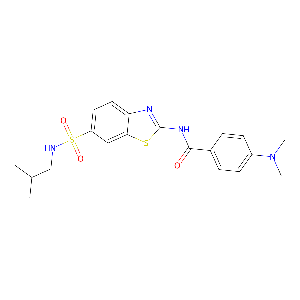 4-(dimethylamino)-N-[6-(2-methylpropylsulfamoyl)-1,3-benzothiazol-2-yl]benzamide molecular structure, CAS 692762-31-5
