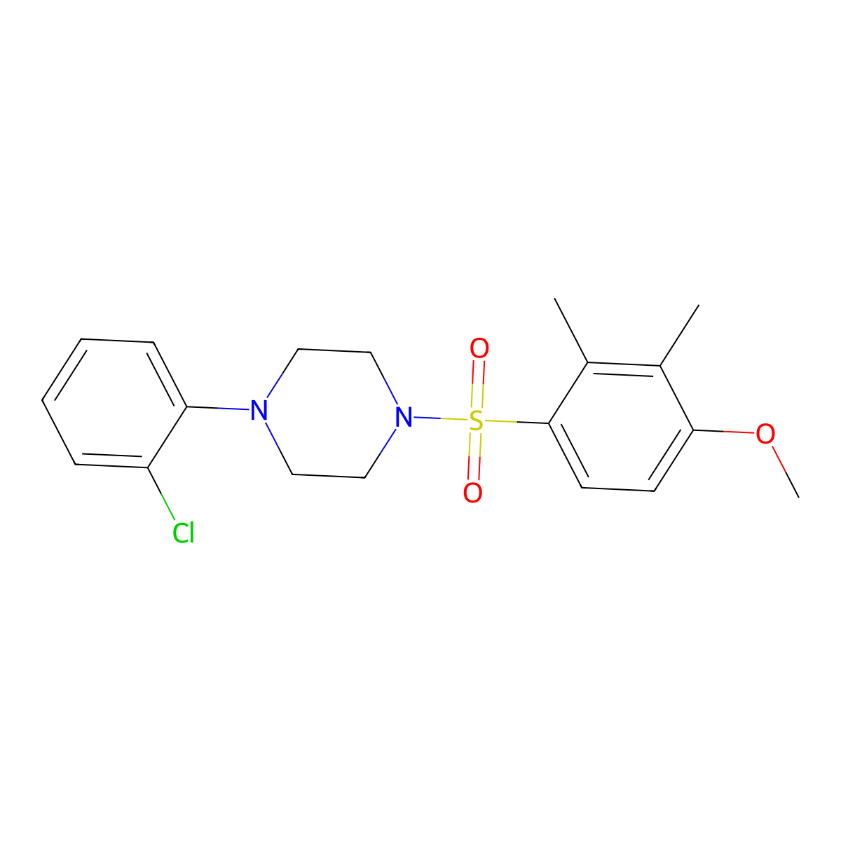 1-(2-Chlorophenyl)-4-((4-methoxy-2,3-dimethylphenyl)sulfonyl)piperazine molecular structure, CAS 692763-07-8