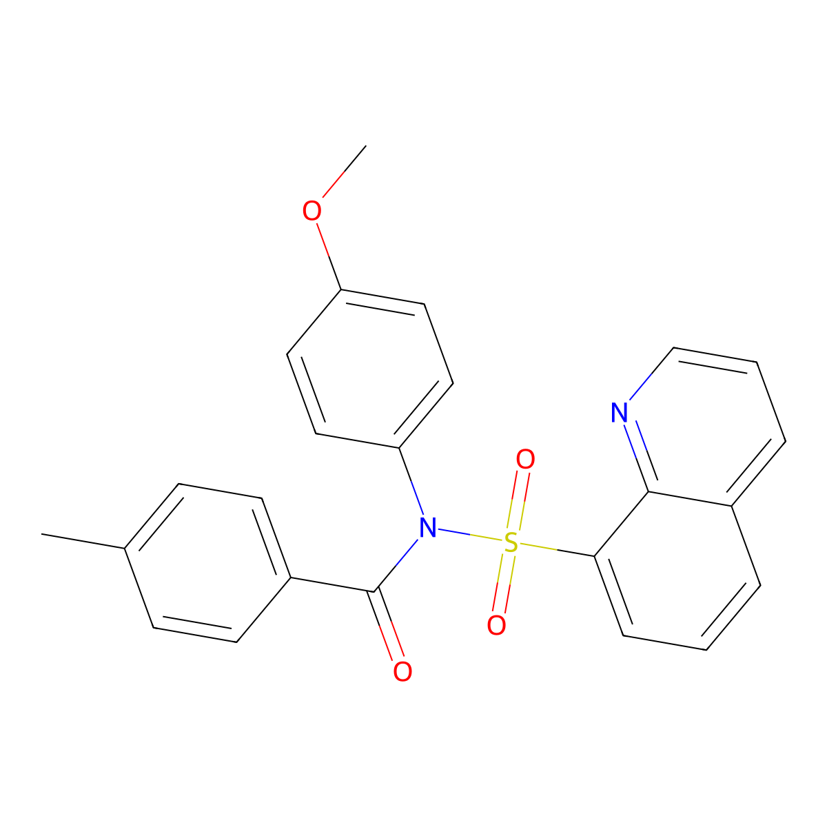 N-(4-methoxyphenyl)-4-methyl-N-quinolin-8-ylsulfonylbenzamide molecular structure, CAS 692763-50-1