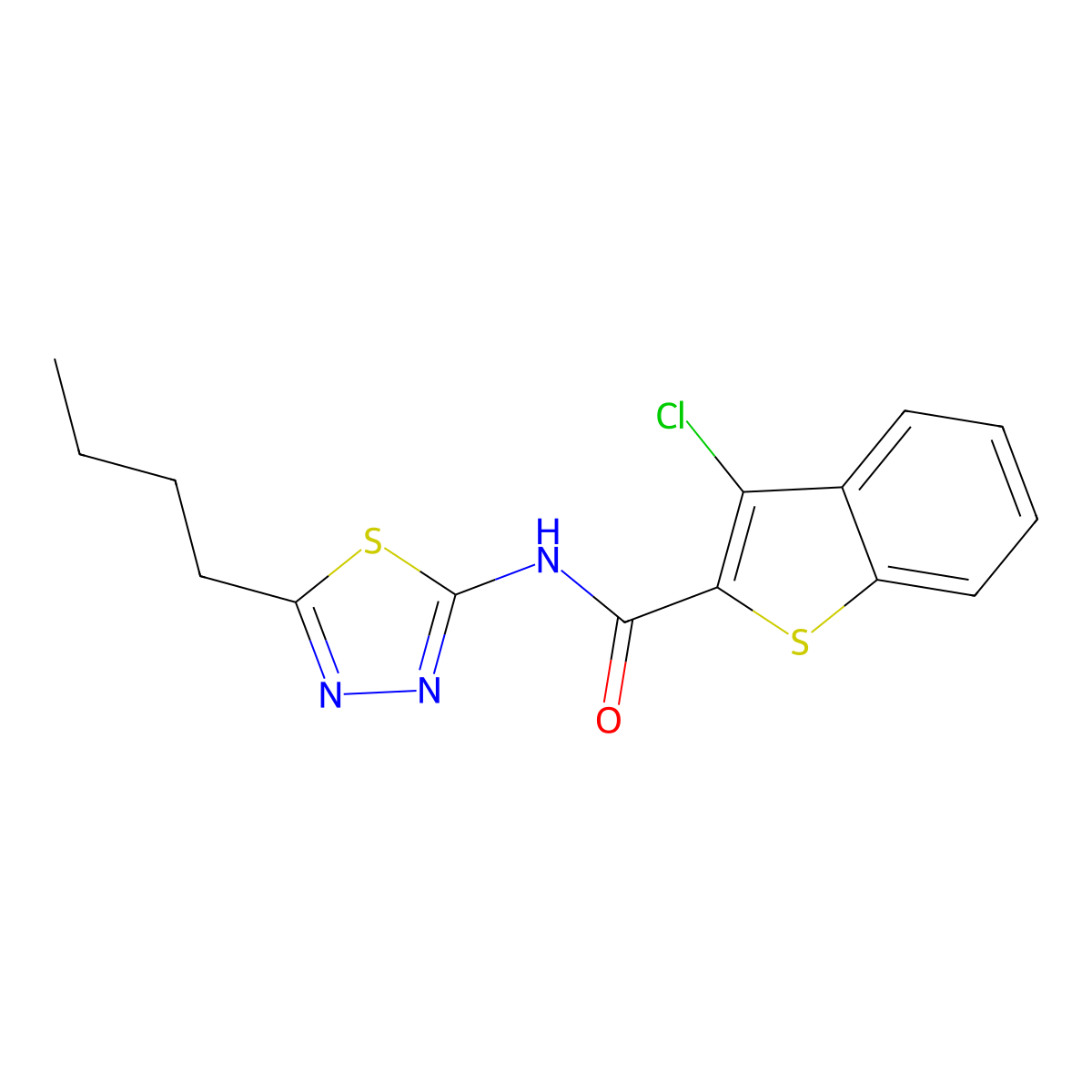 N-(5-butyl-1,3,4-thiadiazol-2-yl)-3-chloro-1-benzothiophene-2-carboxamide molecular structure, CAS 692764-42-4