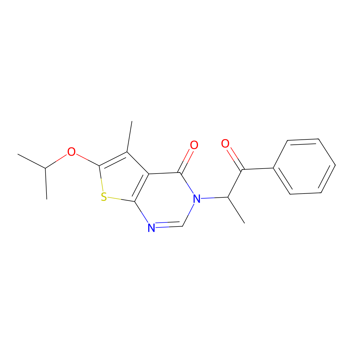 6-isopropoxy-5-methyl-3-(1-oxo-1-phenylpropan-2-yl)thieno[2,3-d]pyrimidin-4(3H)-one molecular structure, CAS 692764-53-7