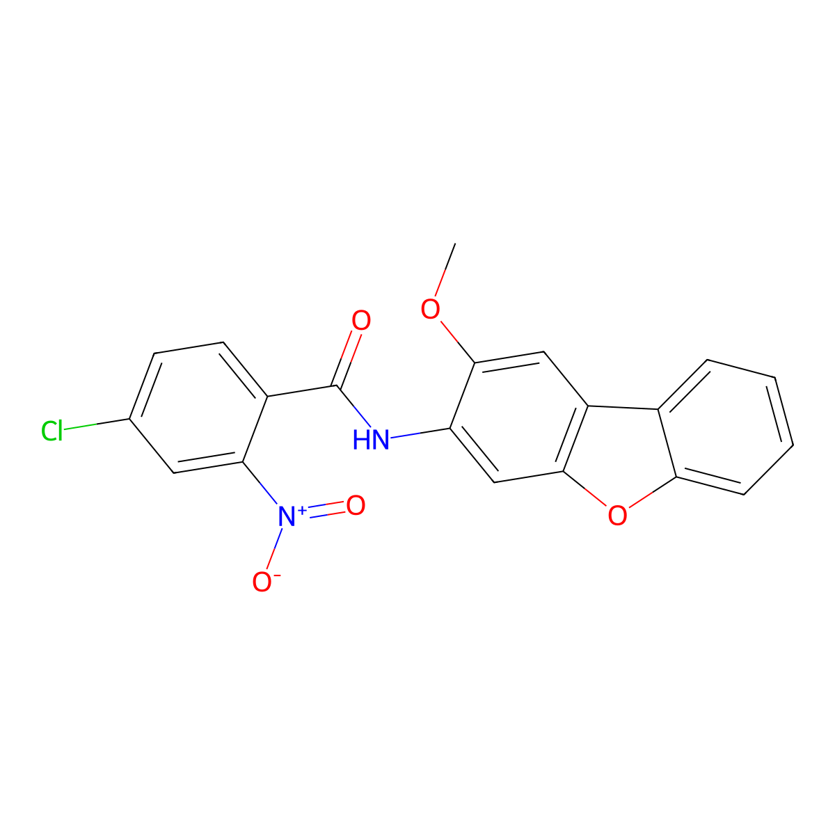 4-chloro-N-(2-methoxydibenzofuran-3-yl)-2-nitrobenzamide molecular structure, CAS 692766-62-4