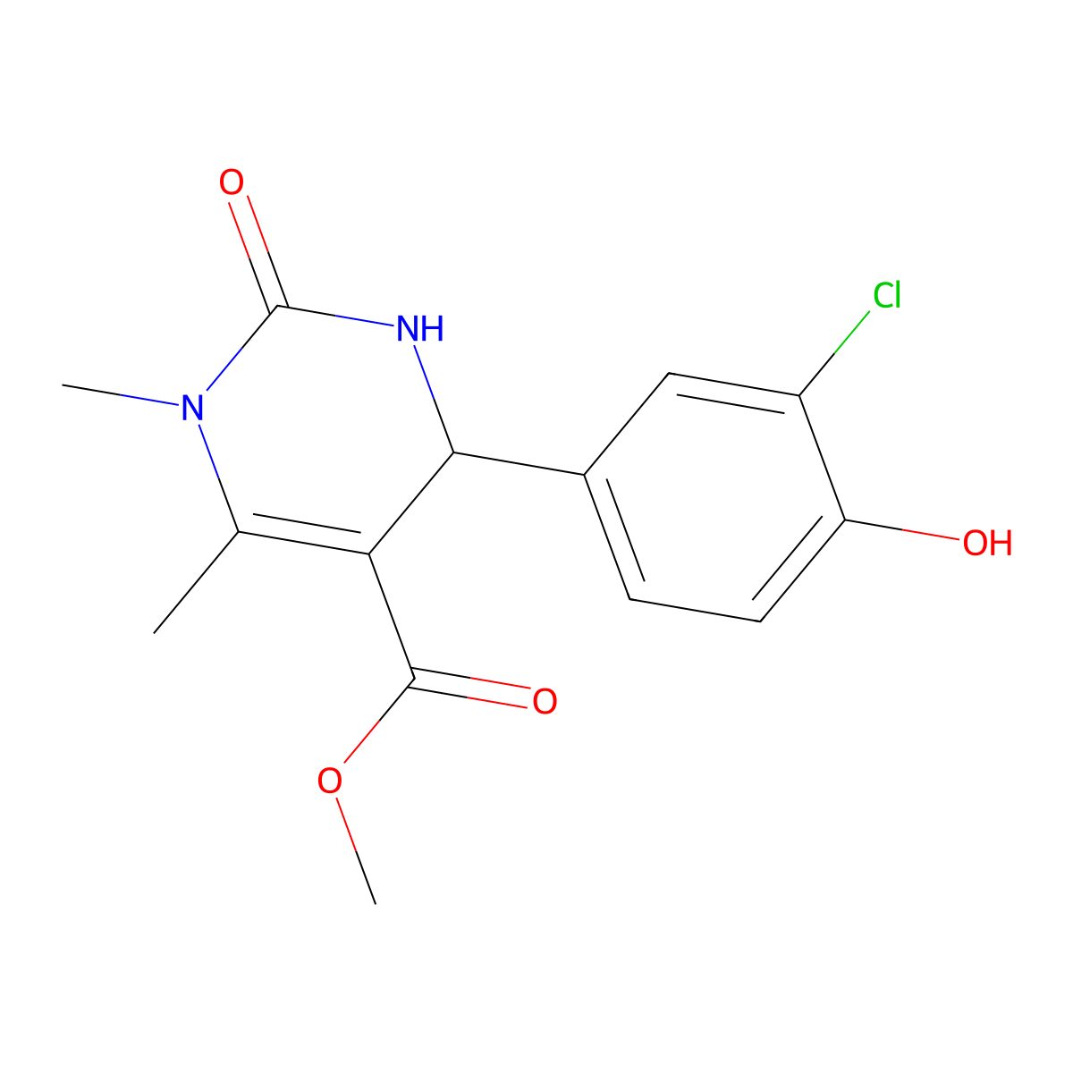 Methyl 4-(3-chloro-4-hydroxyphenyl)-1,6-dimethyl-2-oxo-1,2,3,4-tetrahydropyrimidine-5-carboxylate molecular structure, CAS 692770-57-3