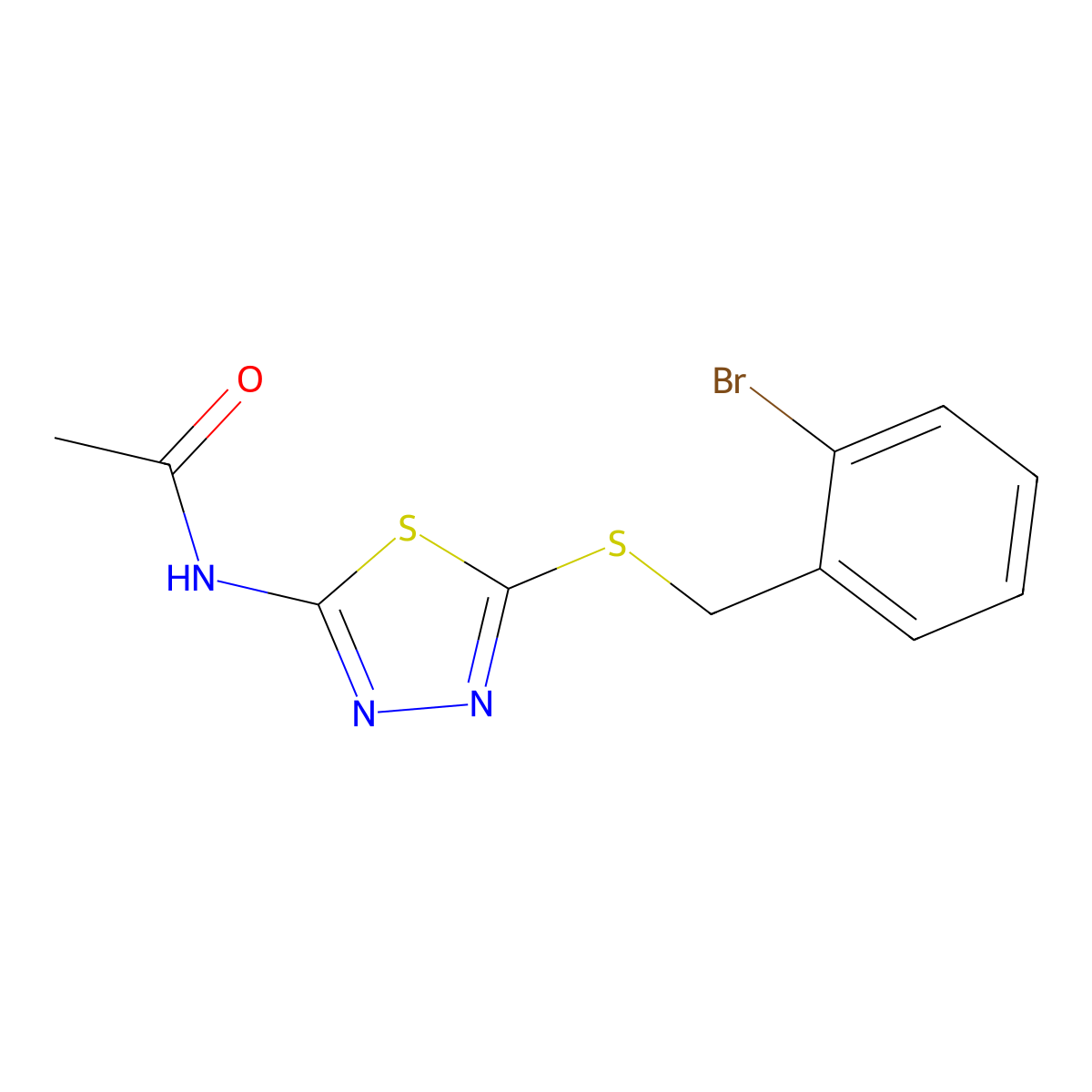 N-{5-[(2-bromobenzyl)sulfanyl]-1,3,4-thiadiazol-2-yl}acetamide molecular structure, CAS 692771-02-1
