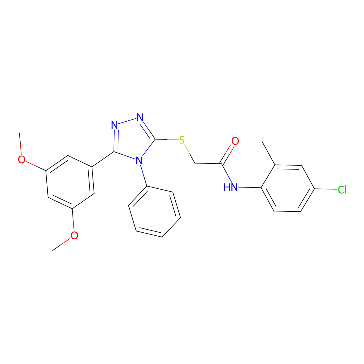 N-(4-chloro-2-methylphenyl)-2-[[5-(3,5-dimethoxyphenyl)-4-phenyl-1,2,4-triazol-3-yl]sulfanyl]acetamide molecular structure, CAS 692771-08-7