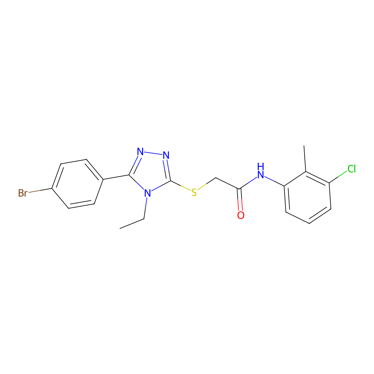 2-[[5-(4-bromophenyl)-4-ethyl-1,2,4-triazol-3-yl]sulfanyl]-N-(3-chloro-2-methylphenyl)acetamide molecular structure, CAS 692771-12-3