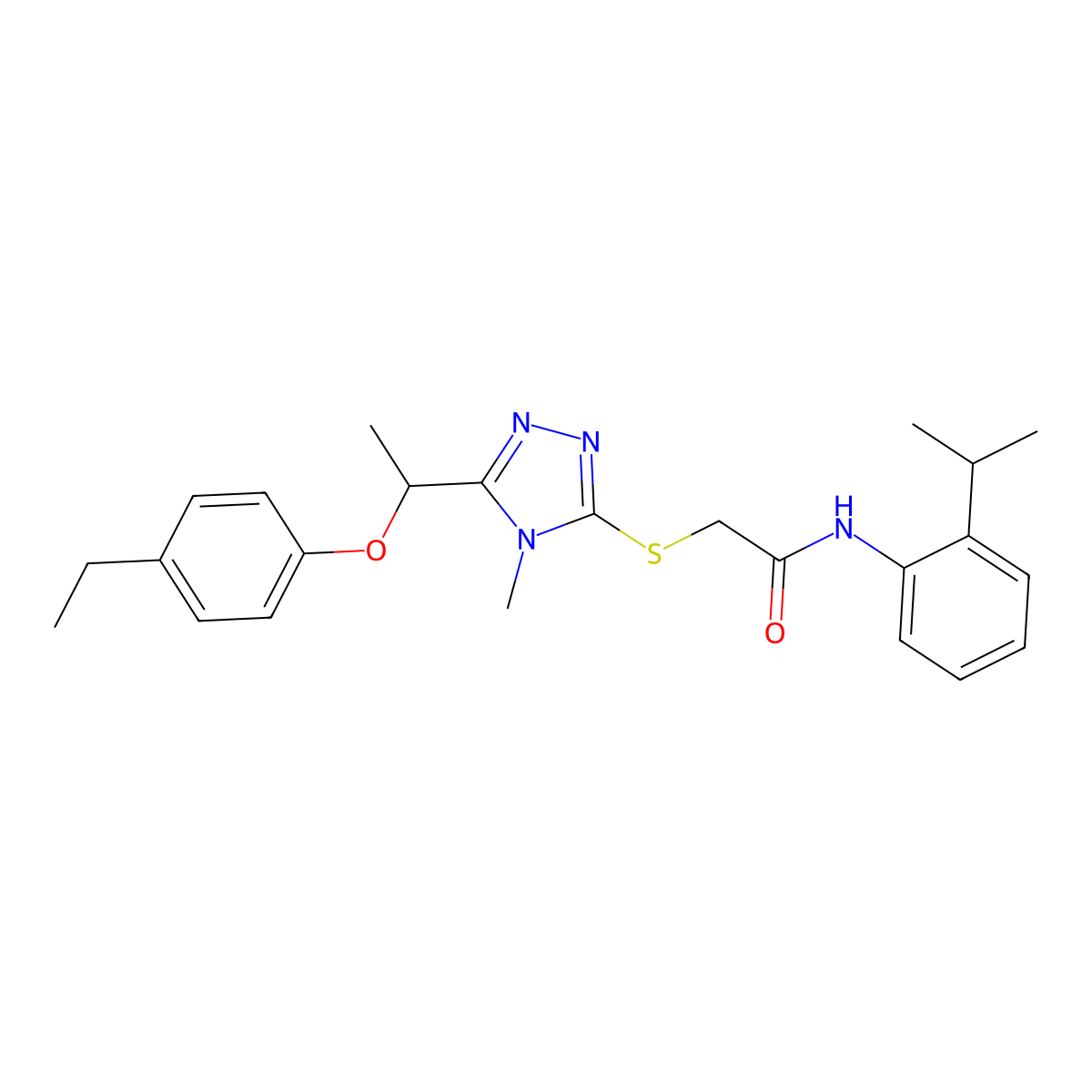 2-[[5-[1-(4-ethylphenoxy)ethyl]-4-methyl-1,2,4-triazol-3-yl]sulfanyl]-N-(2-propan-2-ylphenyl)acetamide molecular structure, CAS 692771-21-4