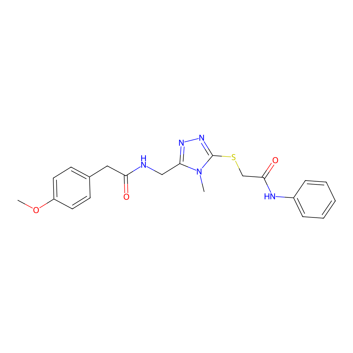 N-[[5-(2-anilino-2-oxoethyl)sulfanyl-4-methyl-1,2,4-triazol-3-yl]methyl]-2-(4-methoxyphenyl)acetamide molecular structure, CAS 692771-27-0