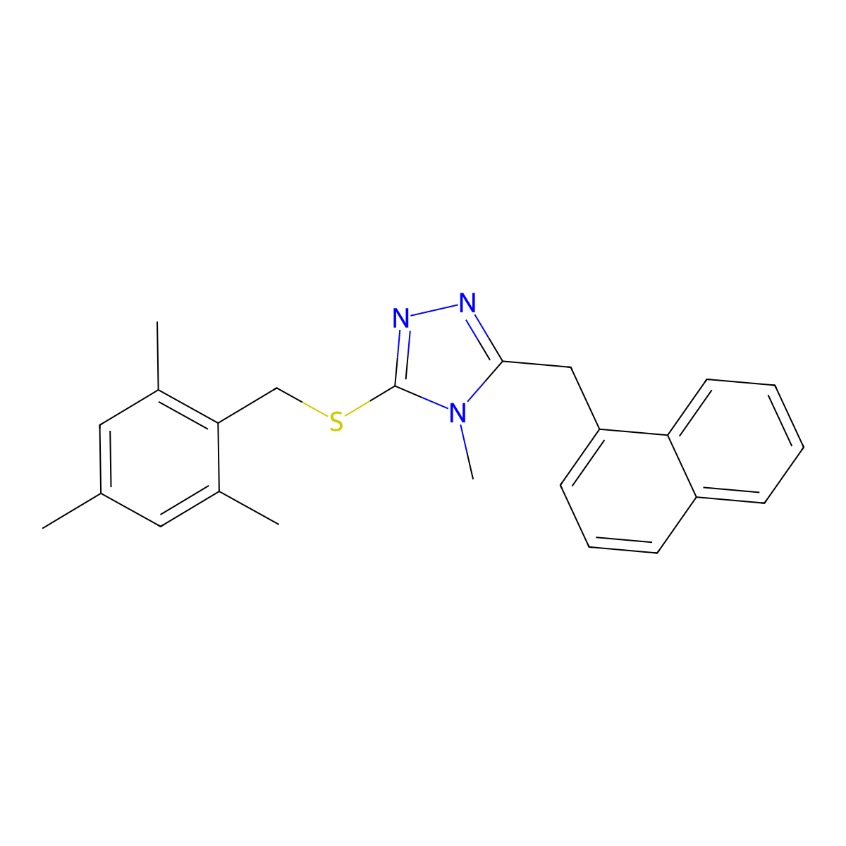 4-Methyl-3-(naphthalen-1-ylmethyl)-5-[(2,4,6-trimethylphenyl)methylsulfanyl]-1,2,4-triazole molecular structure, CAS 692771-36-1