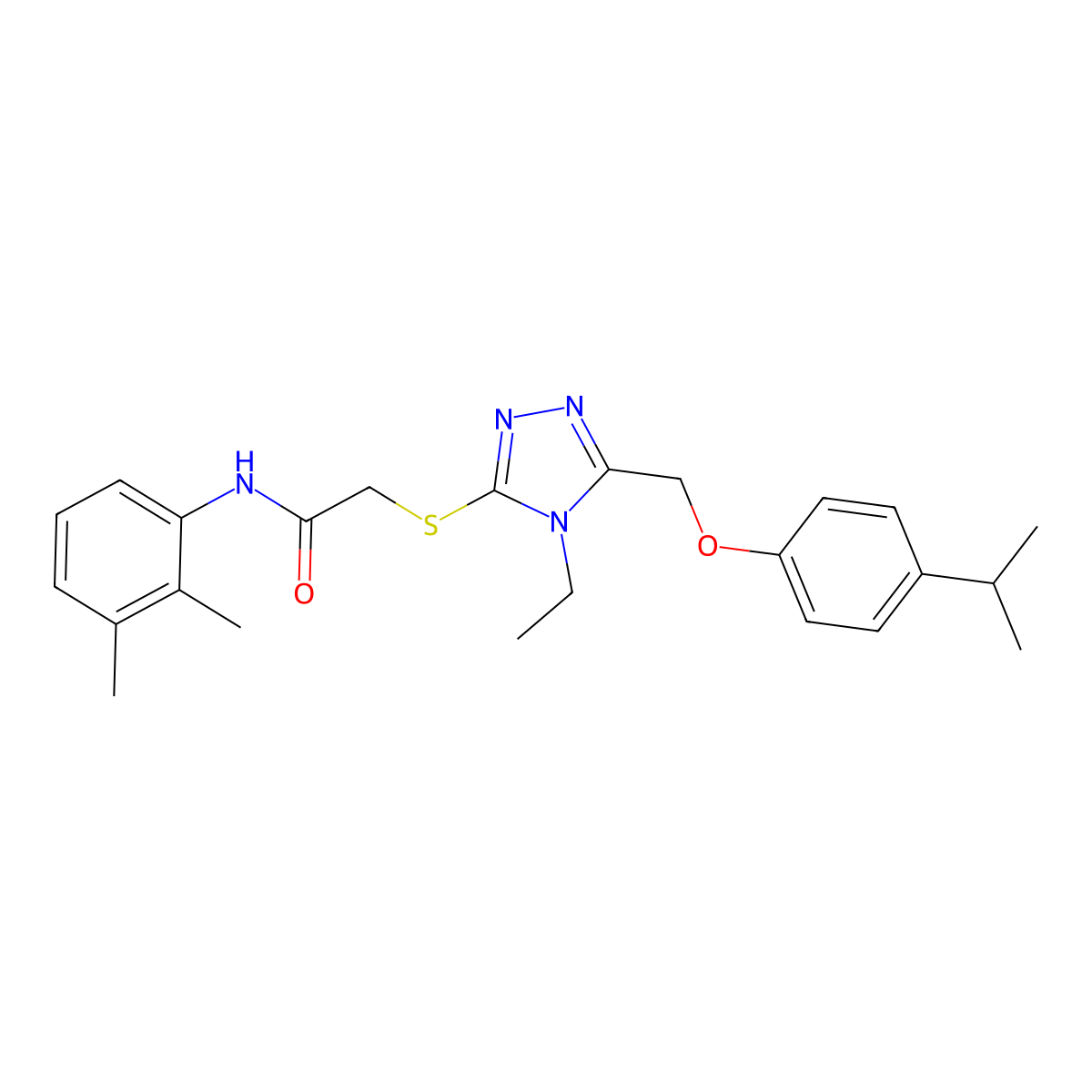 N-(2,3-dimethylphenyl)-2-[[4-ethyl-5-[(4-propan-2-ylphenoxy)methyl]-1,2,4-triazol-3-yl]sulfanyl]acetamide molecular structure, CAS 692771-40-7