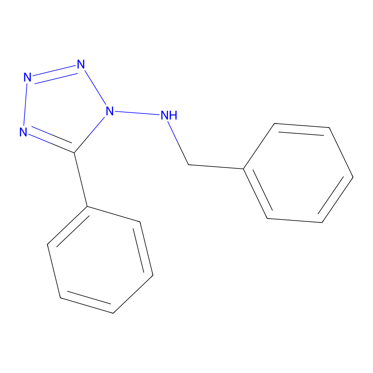 N-benzyl-5-phenyl-1H-tetrazol-1-amine molecular structure, CAS 692771-47-4