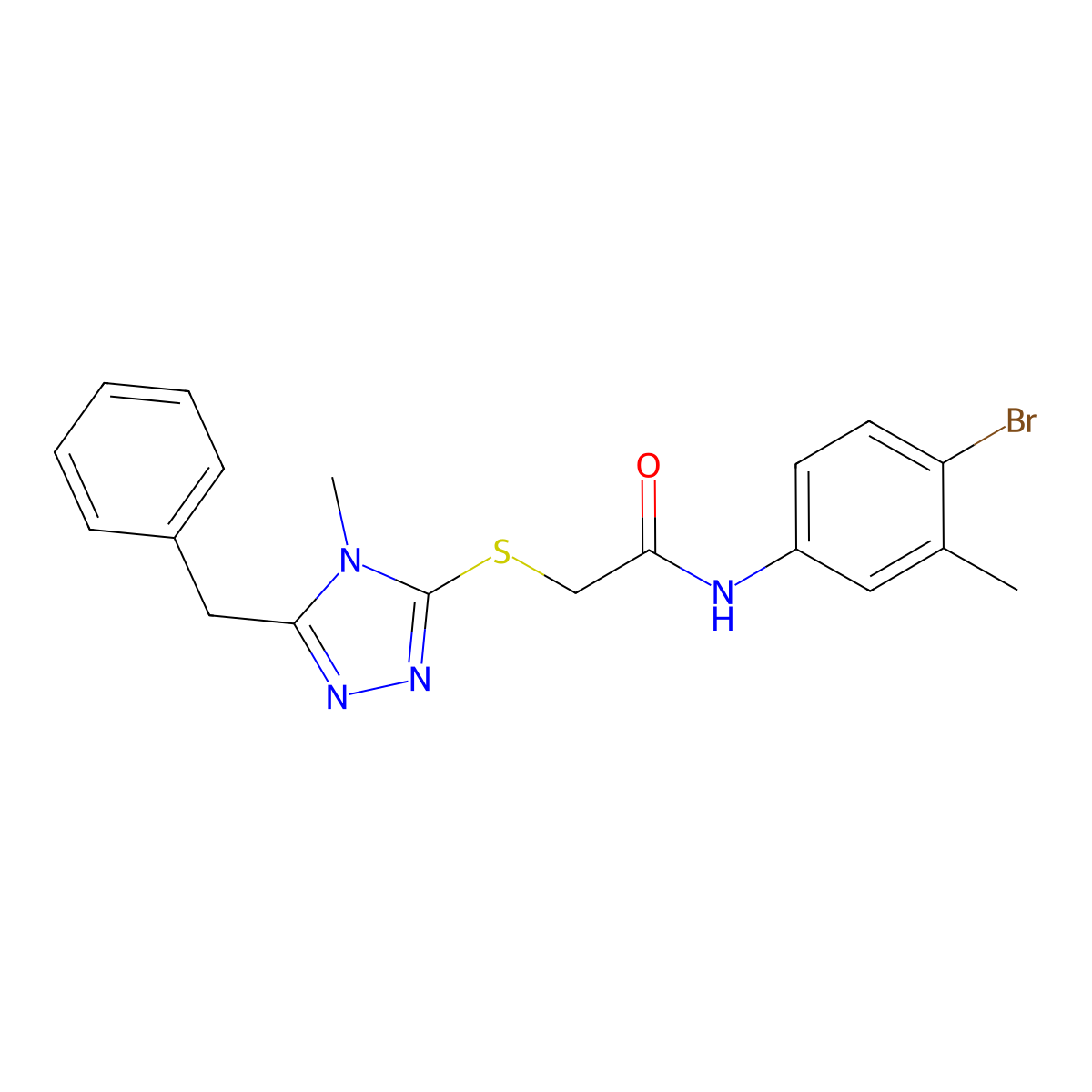 2-[(5-benzyl-4-methyl-1,2,4-triazol-3-yl)sulfanyl]-N-(4-bromo-3-methylphenyl)acetamide molecular structure, CAS 692771-52-1