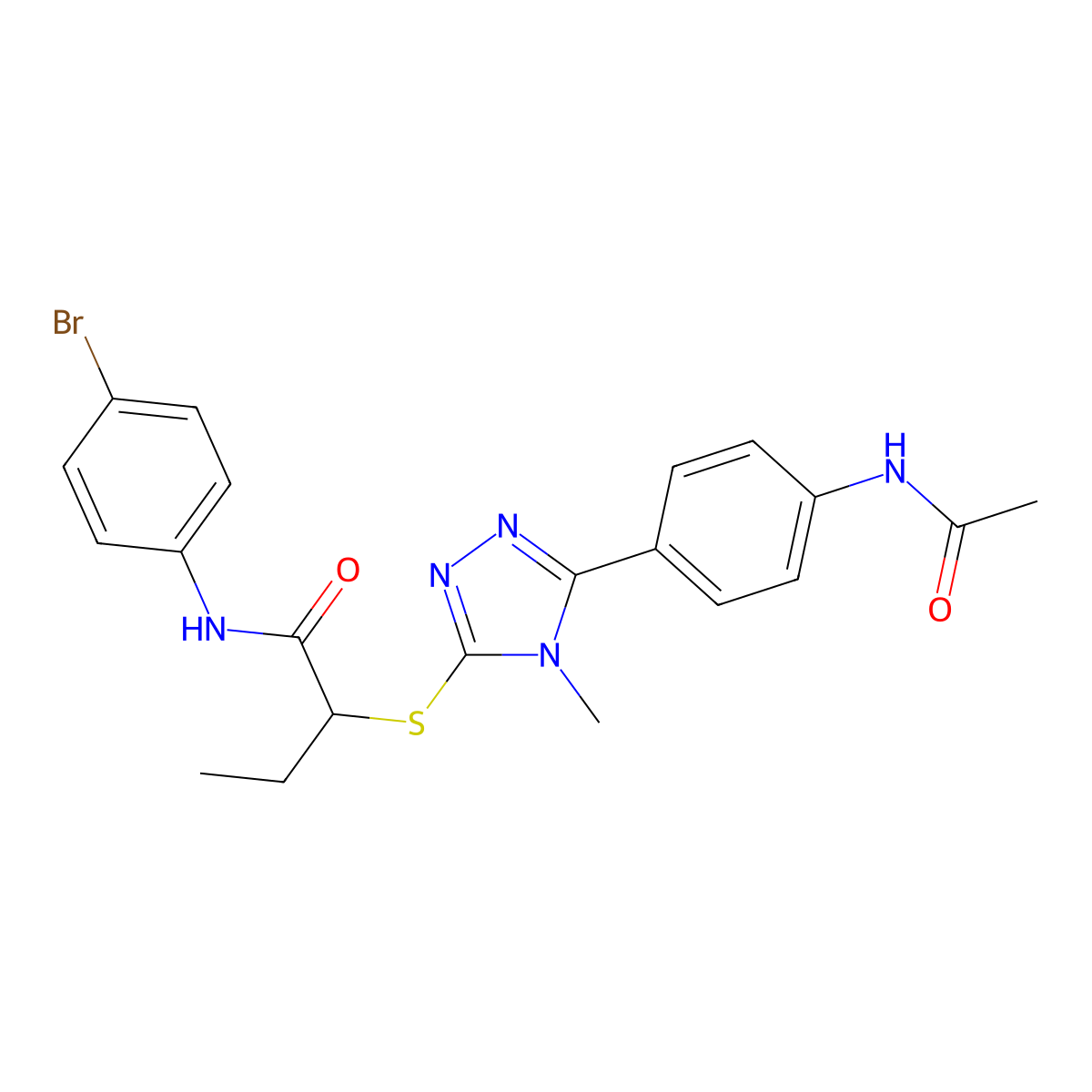 2-[[5-(4-acetamidophenyl)-4-methyl-1,2,4-triazol-3-yl]sulfanyl]-N-(4-bromophenyl)butanamide molecular structure, CAS 692771-62-3
