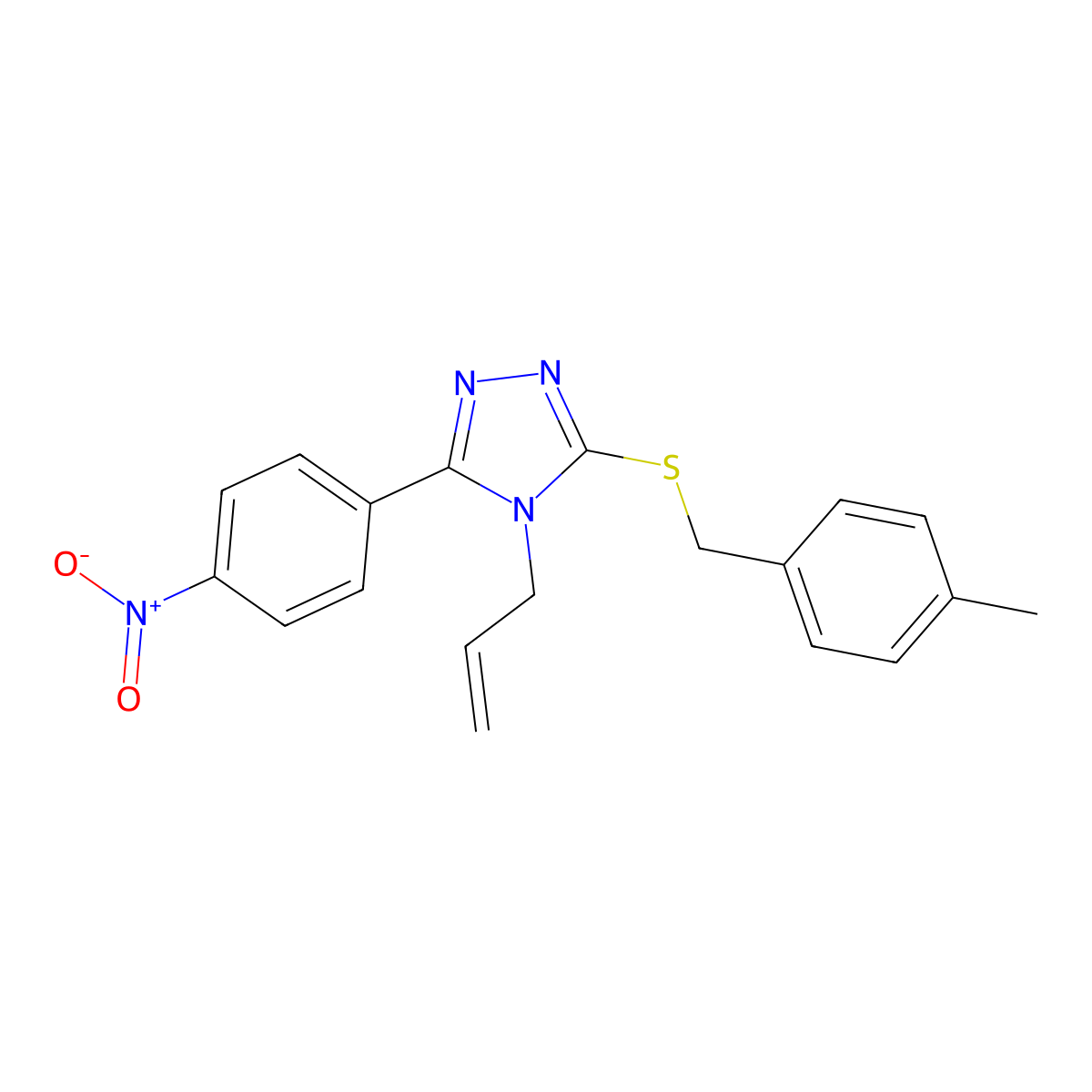 3-[(4-Methylphenyl)methylsulfanyl]-5-(4-nitrophenyl)-4-prop-2-enyl-1,2,4-triazole molecular structure, CAS 692771-65-6