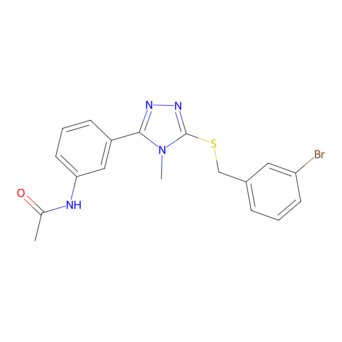 N-[3-[5-[(3-bromophenyl)methylsulfanyl]-4-methyl-1,2,4-triazol-3-yl]phenyl]acetamide molecular structure, CAS 692771-74-7