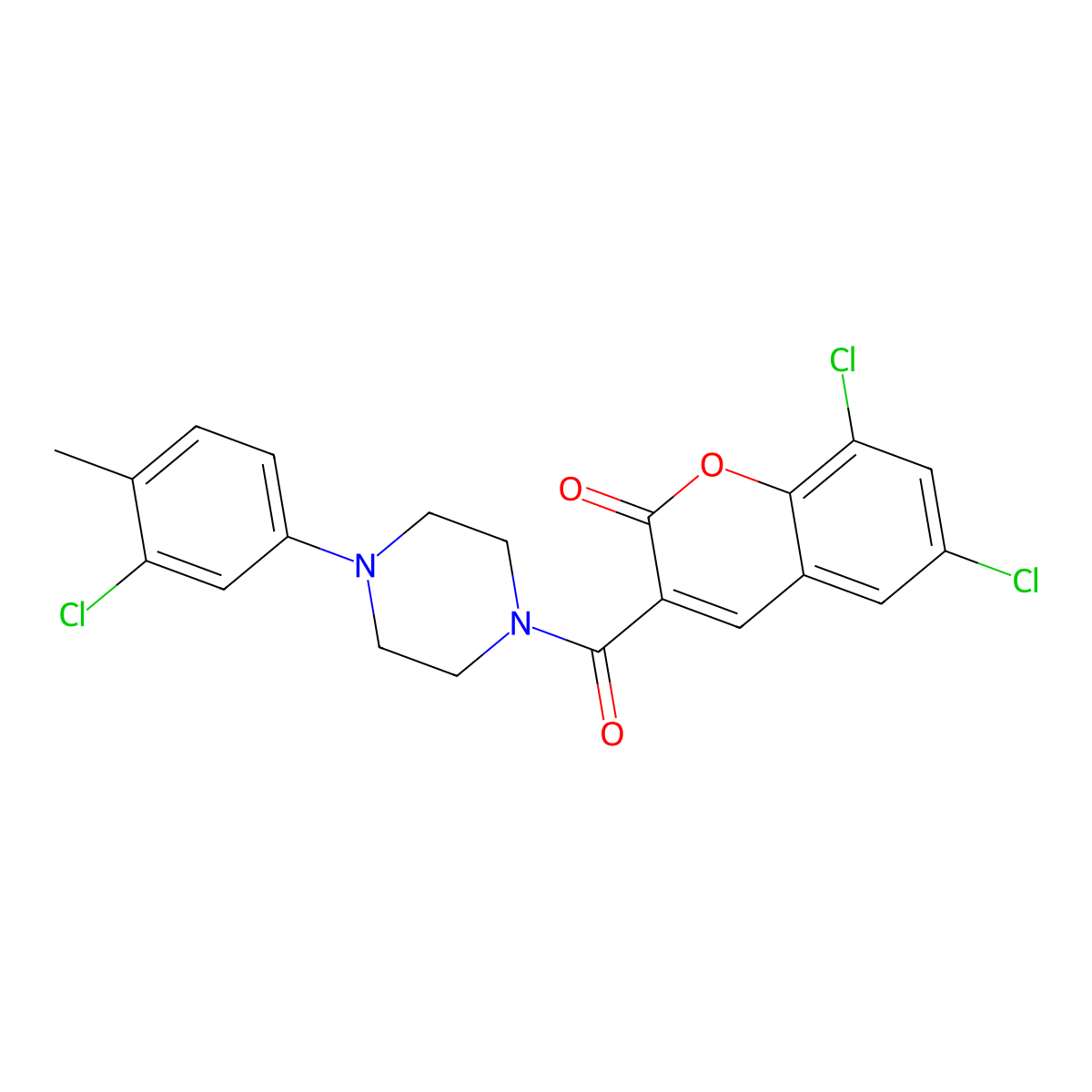 6,8-Dichloro-3-[4-(3-chloro-4-methylphenyl)piperazine-1-carbonyl]chromen-2-one molecular structure, CAS 692771-77-0