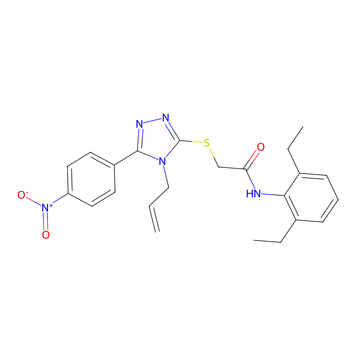 N-(2,6-diethylphenyl)-2-[[5-(4-nitrophenyl)-4-prop-2-enyl-1,2,4-triazol-3-yl]sulfanyl]acetamide molecular structure, CAS 692771-96-3