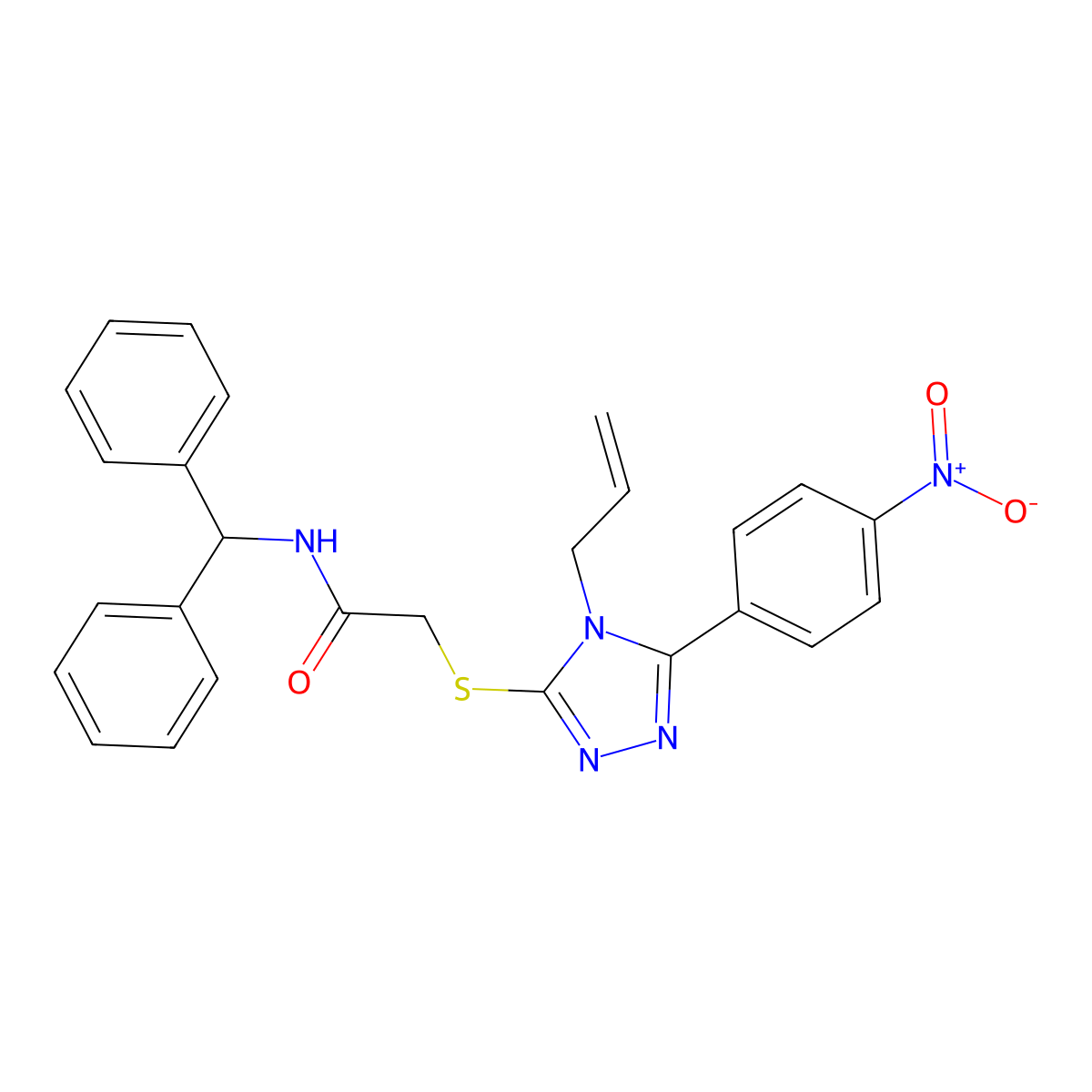 N-benzhydryl-2-[[5-(4-nitrophenyl)-4-prop-2-enyl-1,2,4-triazol-3-yl]sulfanyl]acetamide molecular structure, CAS 692771-99-6