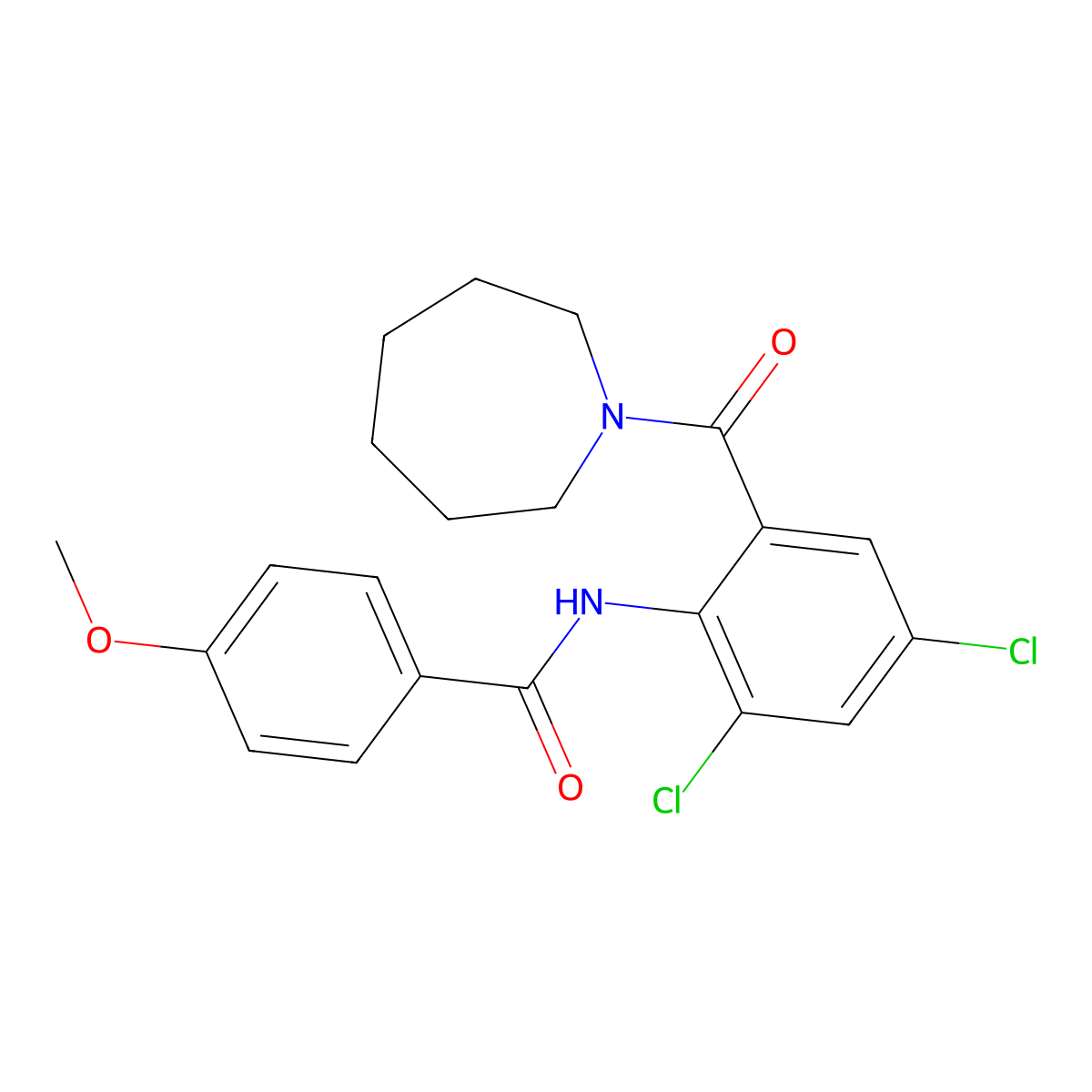 N-[2-(azepane-1-carbonyl)-4,6-dichlorophenyl]-4-methoxybenzamide molecular structure, CAS 692772-04-6