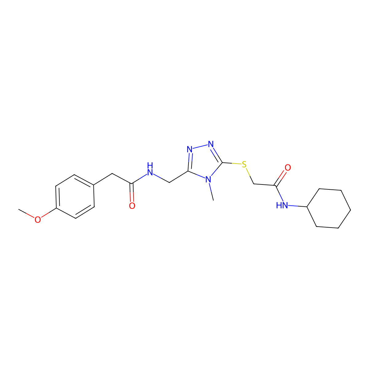N-[[5-[2-(cyclohexylamino)-2-oxoethyl]sulfanyl-4-methyl-1,2,4-triazol-3-yl]methyl]-2-(4-methoxyphenyl)acetamide molecular structure, CAS 692772-27-3