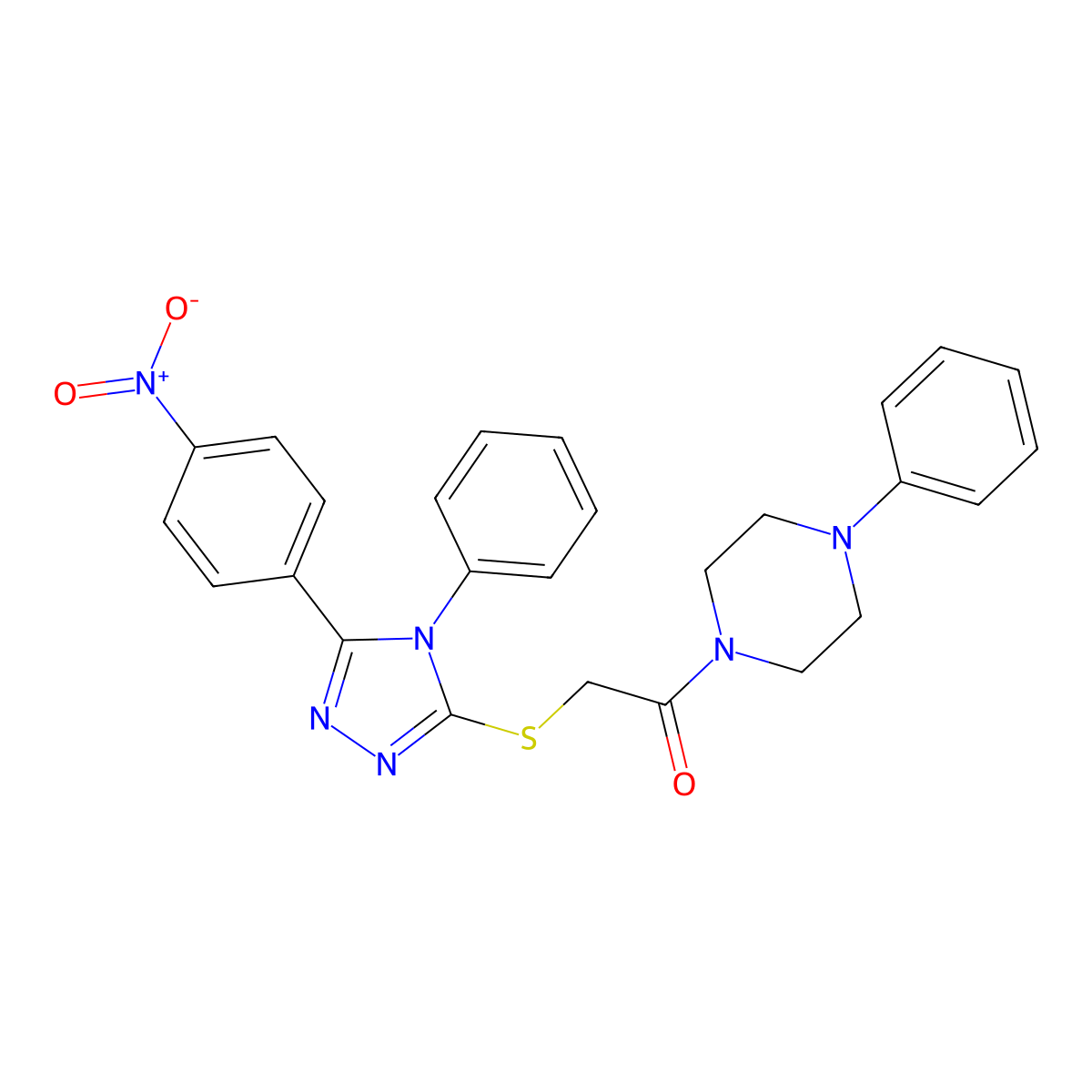 2-[[5-(4-Nitrophenyl)-4-phenyl-1,2,4-triazol-3-yl]sulfanyl]-1-(4-phenylpiperazin-1-yl)ethanone molecular structure, CAS 692773-42-5