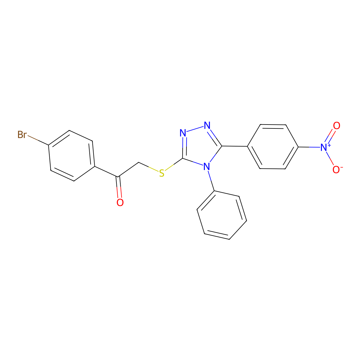 1-(4-Bromophenyl)-2-[[5-(4-nitrophenyl)-4-phenyl-1,2,4-triazol-3-yl]sulfanyl]ethanone molecular structure, CAS 692773-48-1