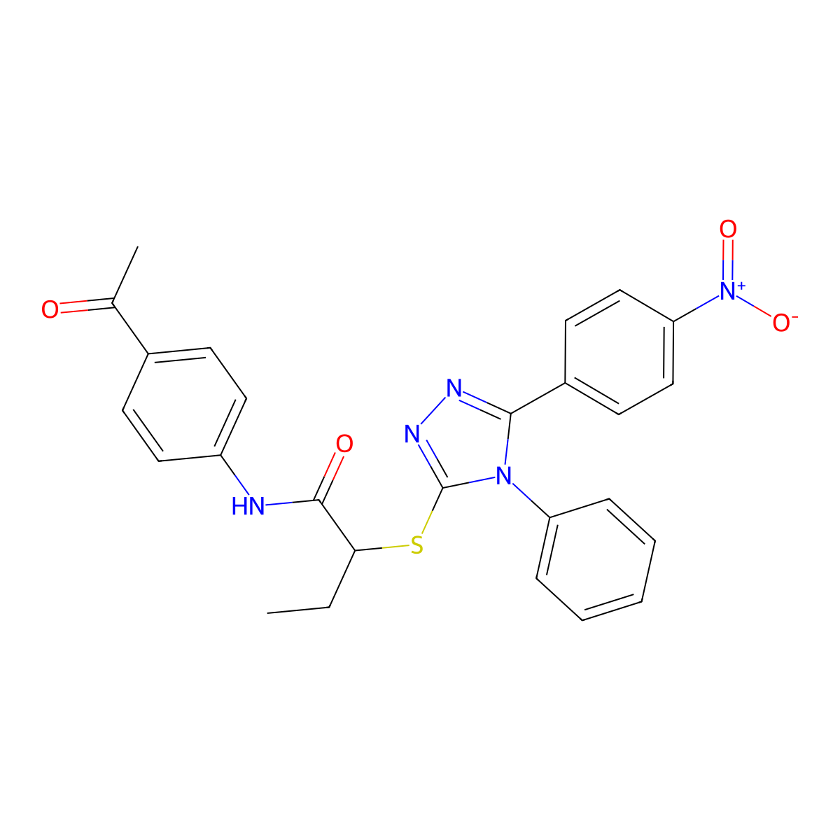 N-(4-acetylphenyl)-2-[[5-(4-nitrophenyl)-4-phenyl-1,2,4-triazol-3-yl]sulfanyl]butanamide molecular structure, CAS 692773-49-2