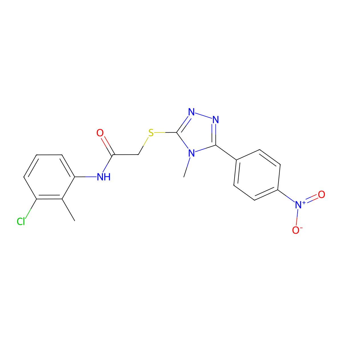 N-(3-chloro-2-methylphenyl)-2-[[4-methyl-5-(4-nitrophenyl)-1,2,4-triazol-3-yl]sulfanyl]acetamide molecular structure, CAS 692773-58-3