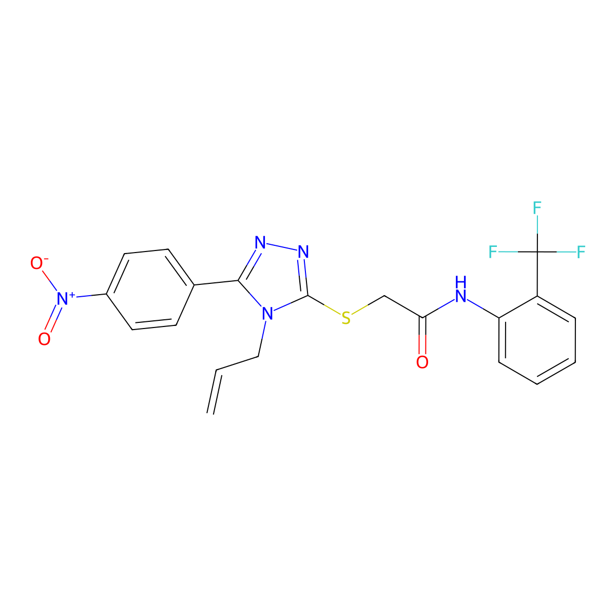 2-[[5-(4-nitrophenyl)-4-prop-2-enyl-1,2,4-triazol-3-yl]sulfanyl]-N-[2-(trifluoromethyl)phenyl]acetamide molecular structure, CAS 692773-68-5