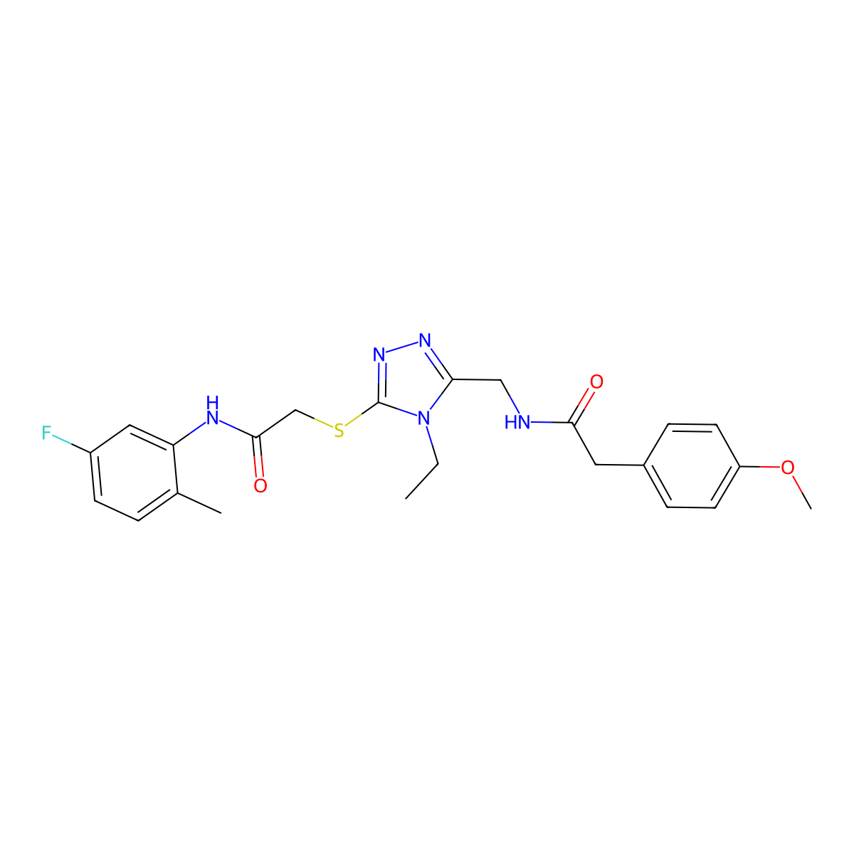 2-{[4-ethyl-5-({[(4-methoxyphenyl)acetyl]amino}methyl)-4H-1,2,4-triazol-3-yl]sulfanyl}-N-(5-fluoro-2-methylphenyl)acetamide molecular structure, CAS 692773-73-2